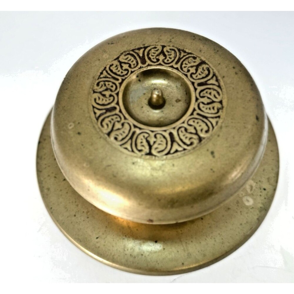 Vintage Ornate Brass Etched trinket Bowl dish With Lid And Round Tray plate